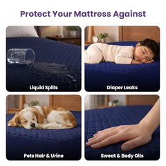 MY ARMOR Waterproof Mattress Protector King Size, 78x72, 6.5x6 feet, Double Bed Protector Sheet Cover, Breathable and Hypoallergenic Ultra Soft Fitted Terry Cotton Feel Fabric, Elastic Skirting, Grey