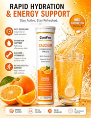 ConPro Calcium Effervescent Tablets with Vitamin D3 (Orange Flavour, 15 Tablets)