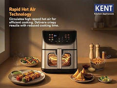 KENT Digital Air Fryer 5L | 1400W | Bake, Grill & Roast | Up to 80% Less Oil Usage | 8 Preset Menu | Rapid Heat Circulation | Digital Display & Touch Control Panel | Glass Window with in built Light