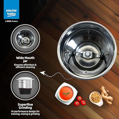 Voltas Beko, A Tata Product Powerfull 500 W Mixer Grinder with GrindX Technology (G5003HP-WH | 3 Jars | White)