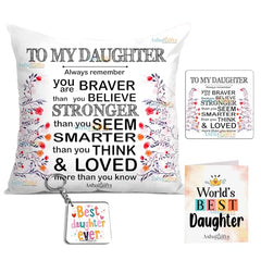 Gift for Daughter Birthday Special Birthday for Daughter Printed Cushion 12 inch X 12 inch + Micro Fiber Filler + Keychian + Magnet Girls Pillow Daughters Day for Daughter and Girls -10A (Color-7)