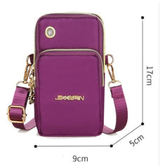 MOMISY Small Cross Body Bag, Multifunction 3 Layer Mini Shoulder Bag Phone Purse Armband with Headphone Port for Teens Girls Ladies Women (Purple)