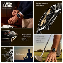 boAt Ultima Aeris 1.43" AMOLED Display, 1000 nits Brightness, Ultra Slim 8mm Metal Build, IP68, Auto HR & SpO2 Monitoring, Sleep & Stress Tracking, Stylish Smartwatch for Men & Women(Tan Brown)