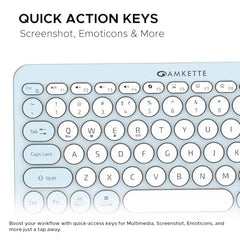 Amkette New and Improved Optimus BT 4 in 1 Multi Device Wireless Keyboard/Bluetooth Keyboard | One Click Device Switching and AI Access for Windows, MacOs, Android and iOS, Dual OS Layout (Blue)