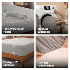 MY ARMOR Waterproof Mattress Protector King Size, 78x72, 6.5x6 feet, Double Bed Protector Sheet Cover, Breathable and Hypoallergenic Ultra Soft Fitted Terry Cotton Feel Fabric, Elastic Skirting, Grey