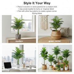 GARDEN GYANI Artificial Areca Palm Plant with Black Pot – 145 cm Tall Faux Tropical Decorative Plant with 35 Leaves for Home, Office & Living Room Décor