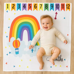 MOMISY Baby Milestone Blanket and Props for Baby's |1 to 12 Months Prop |Baby Bedding |Ac Room Blanket for Summer|Newborn| Infants Winter Blanket(RainbowBalloon)