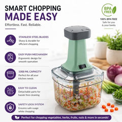 MAGIC SPOON Hand Push Chopper 1000ML, Vegetable & Onion Chopper with 4 Stainless Steel Blades, Manual Food Chopper for Garlic, Chilli, Dry Fruits, Nuts Cutter & Salad Preparation for Kitchen, Pista