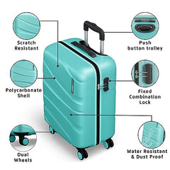 Safari 3Pc Polycarbonate Persia Set-55+65+77 Cms Small, Medium & Large Size (Cabin & Check-in) 8 Wheels Luggage/Speed_Wheel Suitcase/Trolleys (Pearl Blue)
