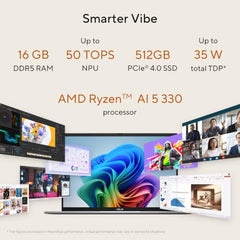 ASUS Vivobook S16 (2026),Smartchoice,AMD Ryzen AI 5 330,AMD Radeon iGPU,16GB RAM (Upgradeable),512GB SSD,FHD,OLED,16"(40 cm),Win 11,M365 Basic(1Y),Office 24,BFF Peachy,1.7 Kg,M3607KA-SH147WS,AI Laptop