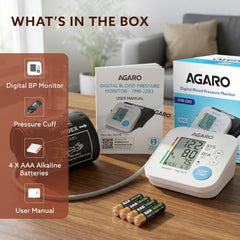 AGARO Automatic Portable Digital Blood Pressure Monitor for Home Use with Large LCD Display, Upper Arm Cuff, Accurate BP & Pulse Rate Monitoring, Memory Storage, Easy Key touch Operation