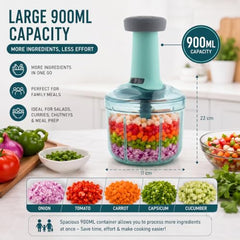MAGIC SPOON Hand Push Chopper 1000ML, Vegetable & Onion Chopper with 4 Stainless Steel Blades, Manual Food Chopper for Garlic, Chilli, Dry Fruits, Nuts Cutter & Salad Preparation for Kitchen, Pista
