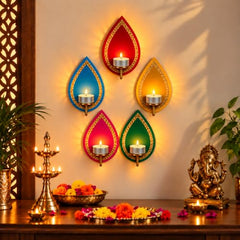 Wooden Jharokha Wall Hanging Tea Light Holder – Traditional Diya Stand & Floating Shelf for Pooja Room, Living Room, Balcony & Temple Décor | Diwali Decoration Items for Home & Main Door (WJH-11)