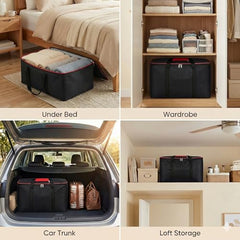 CluttrEase Large Underbed Storage Bags, Moisture-Proof Nylon Storage Bags With Zippered Closure & Handle for Clothes, Blankets, Bedsheets & Pillows (52 x 45 x 26 cm), Red & Black (4 Pack)