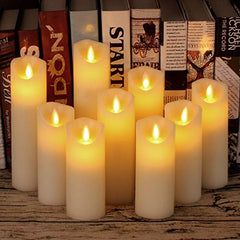Flameless LED Pillar Candle Set of 2 | Acrylic Fiber Glass | Dancing Faux Wick | Remote Control with Battery Operated 3 AA | Home Décor & Gifting | 3" D x 6" H | Red