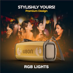 UBON Shahenshah SP-65G, 20 watt Portable Bluetooth Speaker, 10 Hours Long Playtime, RGB Lights, Multiple Connectivity Wireless Party Speaker (Gold)