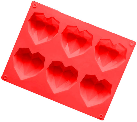 SYGA 6-Cavity 3D Heart Diamond Shaped Rectangular Silicone DIY Mould (Color May Vary)
