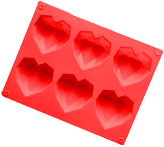 SYGA 6-Cavity 3D Heart Diamond Shaped Rectangular Silicone DIY Mould (Color May Vary)