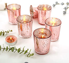 The Purple Tree Rose Gold Mercury Votive Tealight Candle Holders for Diwali and Christmas (Pack of 6) - Corporate Gifts, Home Decor, Decoration - Glass