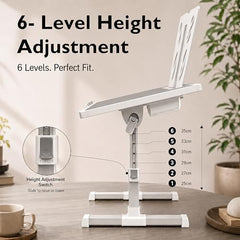 StarAndDaisy T9 Foldable Bed Table for Laptop & Study, 4-Level Adjustable Angled Tabletop, Large Desktop Surface with Anti-Slip Stopper, Tablet & Phone Slot, Storage Drawer, Stable Legs, PP & TPE