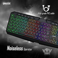Geonix Cruiser K3 Multi Function Gaming Keyboard with 114 Keys, Dedicated Multimedia Keys, Rainbow Backlight, PVC Cable, Noiseless Keys, Durable Body, Slim Design (Black)