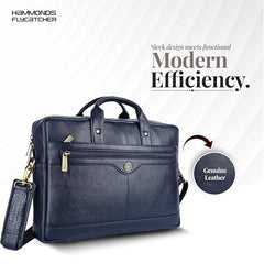 HAMMONDS FLYCATCHER Genuine Leather Office Bag for Men - 15.6 Inch Laptop Bag for Men, Adjustable Strap, Multi Compartments - Ideal for Office, Travel, Daily Use - 1 Year Warranty - Brown