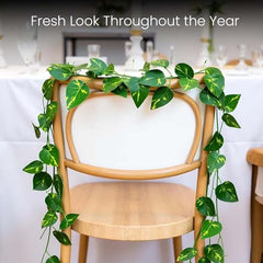 Go Hooked Artificial Hanging Creeper for Home Décor (Pack of 8, 6 Ft) | Money Plant Leaf Garland with 30 Leaves Each | Plastic Decorative Creeper for Balcony, Walls, Garden Decoration
