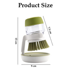 MOMISY Plastic Cleaning Brush with Soap Dispenser for Kitchen, Sink, Dish Washer with Storage Stand-Pack of 1 (Green)