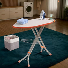 Kuber Industries 18 Inch Foldable & Height Adjustable Press Board Iron Stand with Heat Resistant Holder/Tray for Home | Anti Skid Press Table for Clothes | Diamond Print- Red & Cream