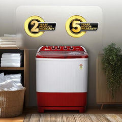 SHARP 9.0 kg, 5 star, Semi-Automatic Top Loading Washing Machine with HydroBlast Wash, Quadroniq Pulsator, 1300 RPM (ES-SD90NB-PR, Ruby Red, Pure Wave)