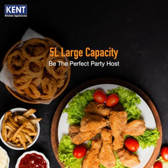 KENT Digital Air Fryer 5L | 1400W | Bake, Grill & Roast | Up to 80% Less Oil Usage | 8 Preset Menu | Rapid Heat Circulation | Digital Display & Touch Control Panel | Glass Window with in built Light