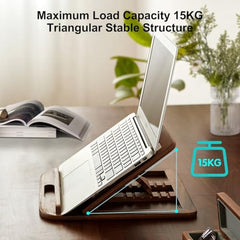 RarestCorp Handmade Wooden Laptop Stand for Desk that is Compatible with iPad, MacBook Pro, Notebook, HP, and Dell Devices and has an Adjustable Height and Foldable Riser 15.6 inches at Most Walnut