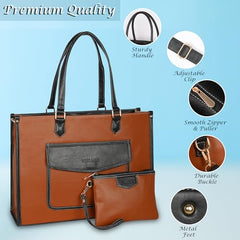Womanix Laptop Tote Bag,14 inch Laptop Bag, Shoulder Bags With Back Trolley Strap, Casual Briefcase, Handbag for Travel, Office, College,Work