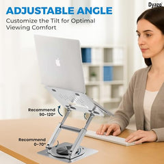 Dyazo 360° Rotating Laptop Stand Holder | Height Adjustable & Foldable Riser for 10-15.6 Inch Laptop | Anti Slip Pads with Heat Vent | Compatible for MacBook, Dell, HP, Lenovo & Other Notebook- Silver