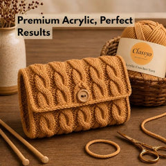 Classyo Acrylic Yarn for Crocheting (100gms x 1 Ball, 4ply) | Soft Wool Crochet Thread | Acrylic Hand Knitting Yarn | Wool for Crochet | For Sweater, Scarf, Hat, Baby Clothes, Purse, Gift Bags and DIY Crafts (Butter, Pack of 1)