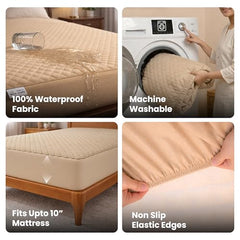 MY ARMOR Waterproof Mattress Protector King Size, 78x72, 6.5x6 feet, Double Bed Protector Sheet Cover, Breathable and Hypoallergenic Ultra Soft Fitted Terry Cotton Feel Fabric, Elastic Skirting, Grey
