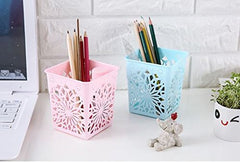 SYGA 4 Pieces Plastic Square Shape Storage Pen Holder_Pink