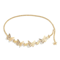 SYGA Women's Simple Geometric Versatile Body Chain Punk Style Stitching Single Layer Hollow Butterfly Waist Chain(Gold)