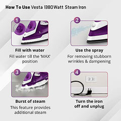 Wipro Elato GS 105 Brevia 1300 Watt Steam Iron With 180 Ml Water Tank | Anit-Drip Protection | Anti Bacterial German Weilburger Dual Coated Soleplate| Vertical & Horizontal Steaming| 2 Year Warranty