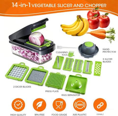 Vegetable Chopper 16 in 1 with Container, Veggie Chopper Food Chopper and Dicer, Onion Chopper Vegetable Cutter with 8 Stainless Steel Blades, Easy Meal Prep Kitchen Tool, Green
