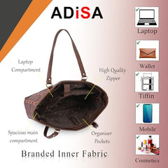 ADISA Women's Office Laptop Handbag Large Printed Shoulder Bag (ADW4087-BLA-ORA)