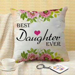 Gift for Daughter Birthday Special Birthday for Daughter Printed Cushion(12 inch X 12 inch with Filler with Keychian) Girls Pillow Daughters Day for Daughter and Girls AT-7