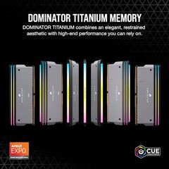 CORSAIR Dominator Titanium RGB DDR5 64GB (2x32GB) DDR5 Up to 6000MHz CL30 AMD EXPO Intel XMP iCUE Compatible Computer Memory – Grey (CMP64GX5M2B6000Z30)