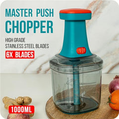 ISSVWO Tekcool Manual Hand Press Push Chopper with 6 Blades for Effortless Chopping Vegetables & Fruits (Assorted, 650 ml, Plastic).
