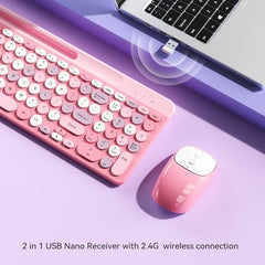 Retro Wireless Keyboard and Mouse Combo, Full-Size USB Keyboard with Round Keycaps, 2.4GHz Wireless for Desktop, Laptop and Computer (Green-Colorful)