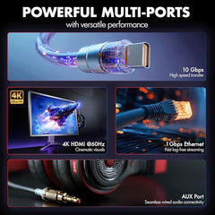 Type C 14 in 1 Wozoyo Docking Station, PD 100W, 2X4K@60Hz HDMI,4K DisplayPort, 2XType-C 10Gbps, USB 10Gbps, Gigabit Ethernet, AUX Port,Universally Compatible Thunderbolt 4,macOS,Windows,Android & iOS