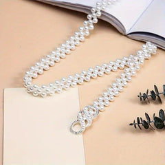 SYGA Pearl Adjustable Waist Belt with Hollowed Tassel Detail, Suitable Size for Waist 24-32 INCH