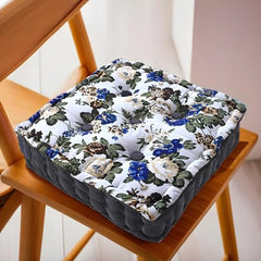 Kuber Industries Square Chair Pad|Comfortable Flower Design Seat Cushion|Soft Cotton Pillow Filler for Seating,Meditation,Yoga,Living Room (White)