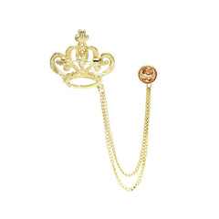 SYGA Luxury Crown Style Brooch for Men's & Women Suit Shirt Stud Brooch Lapel Pin Brooch Pin Chain Tassel Brooch Pin with Crystal Chain(Golden hearts crown)