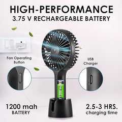 Gesto Portable Fan Rechargeable – USB Charging Hand Fan with 1200mAh Battery & 3 Speed Modes | Mini Fan, Small Fan, Handheld Fan – Ideal for Travel, Makeup, Kitchen | Women’s Personal Pankhaa - Pink